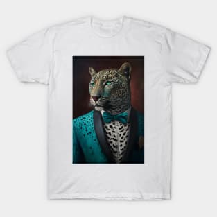 Cyan Leopard in a Tuxedo T-Shirt